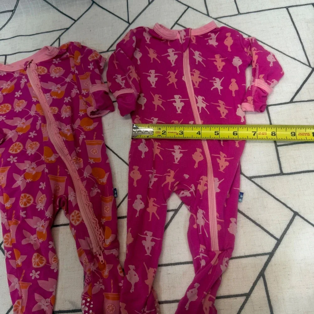 KicKee Pants Footie Pajamas 0-3 Months Pink Ballerina Citrus‎ Lot of 2 Rompers